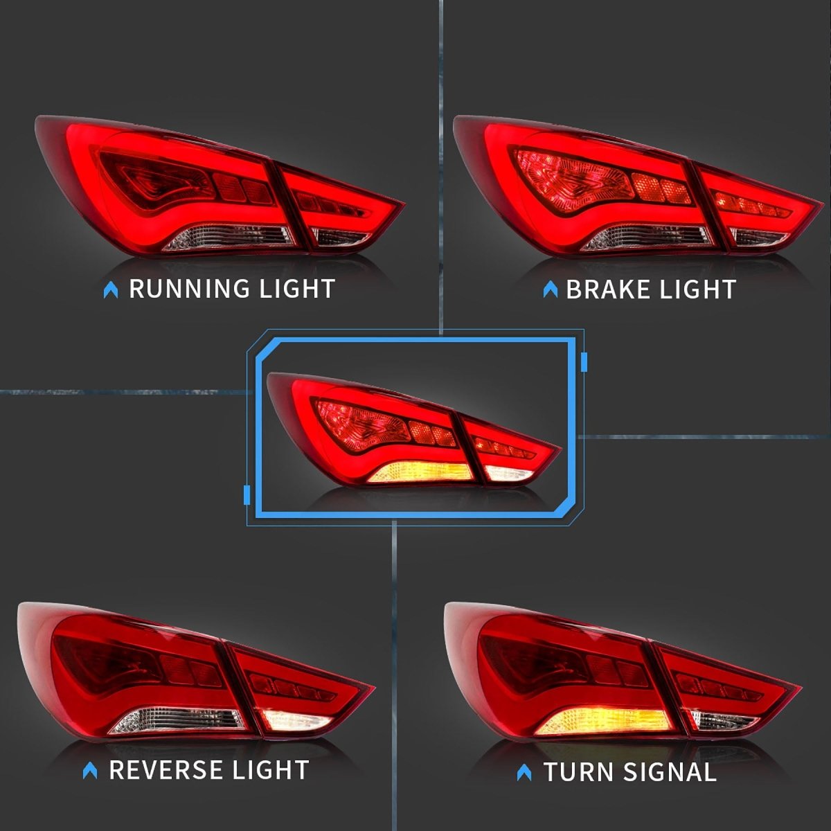 VLAND 11 - 14 Sonata 6th Gen Sedan Full LED Tail Lights - JDMuscleTaillightYAB-SNT-0209ARS-P01Red Smoked