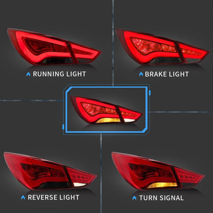 VLAND 11 - 14 Sonata 6th Gen Sedan Full LED Tail Lights - JDMuscleTaillightYAB-SNT-0209ARS-P01Red Smoked