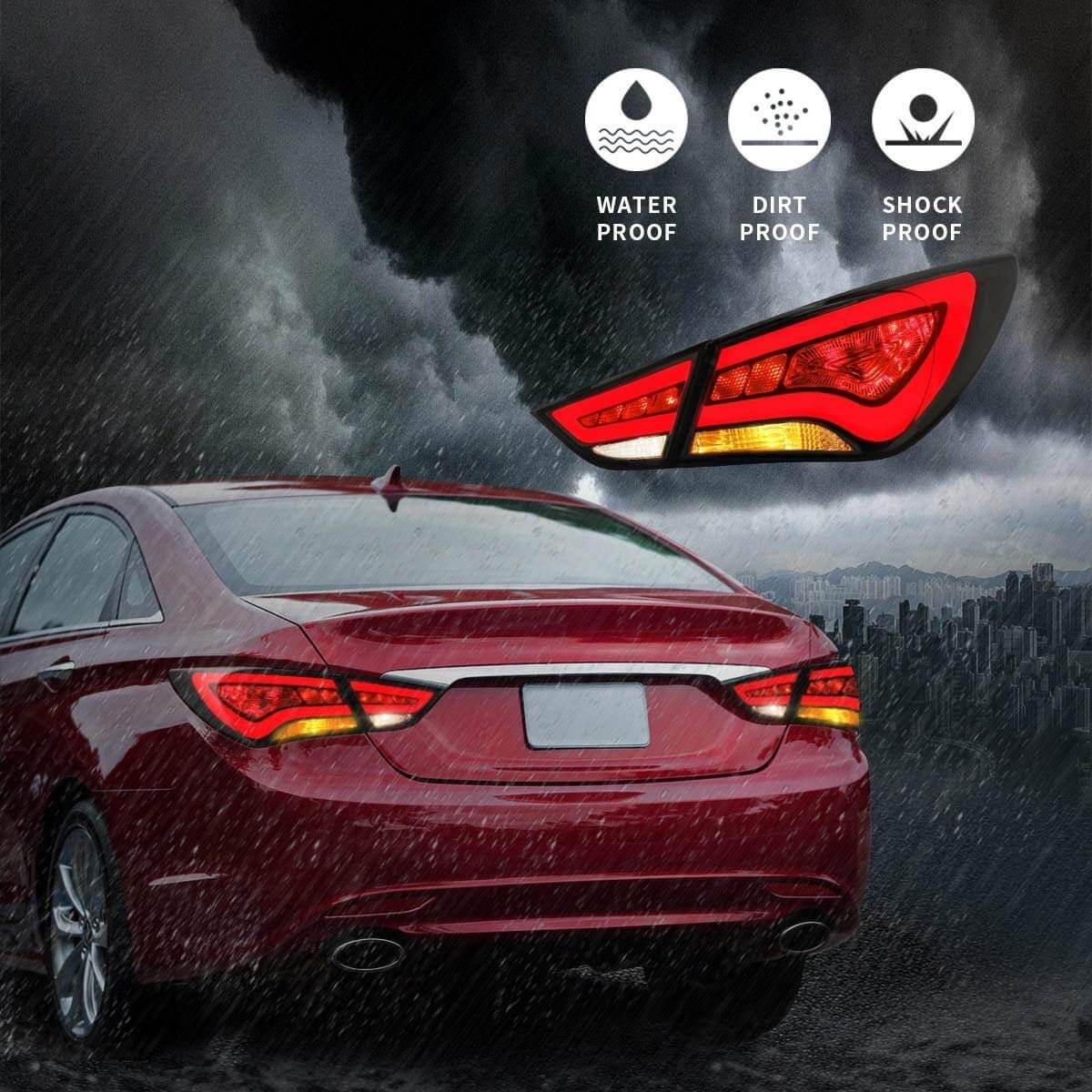 VLAND 11 - 14 Sonata 6th Gen Sedan Full LED Tail Lights - JDMuscleTaillightYAB-SNT-0209ARS-P01Red Smoked