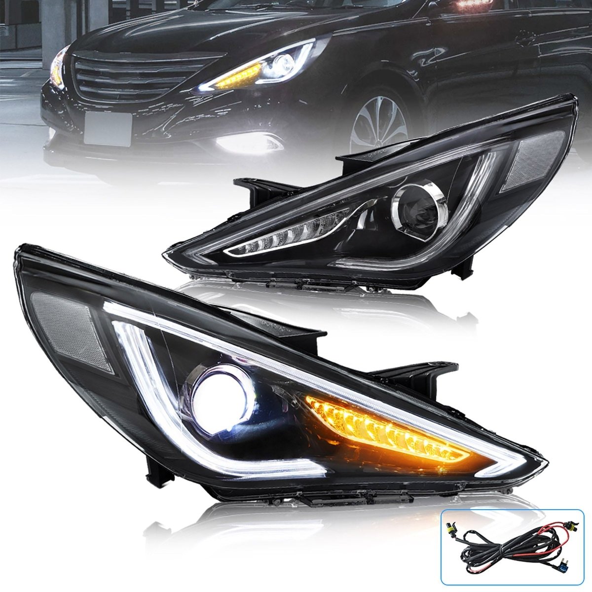 VLAND 11 - 14 Sonata Dual Beam Sequential Headlights ABS PMMA GLASS Material | Bulbs Not Included - JDMuscleHeadlightYAA-SNT-0171BHQ5-LHD-P01LHDDual Beam