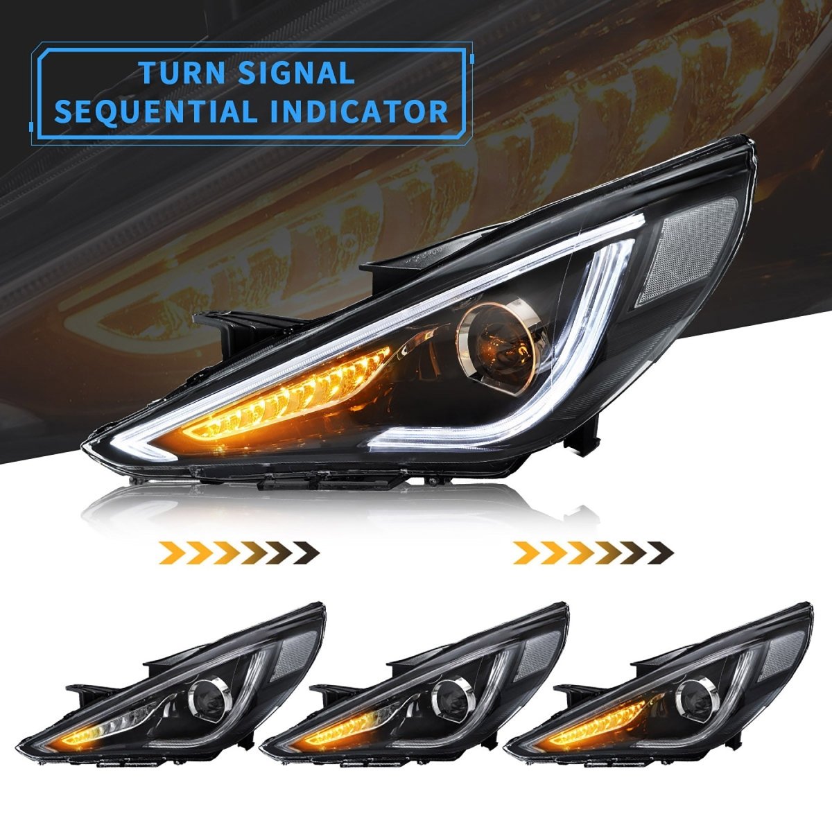 VLAND 11 - 14 Sonata Dual Beam Sequential Headlights ABS PMMA GLASS Material | Bulbs Not Included - JDMuscleHeadlightYAA-SNT-0171BHQ5-LHD-P01LHDDual Beam
