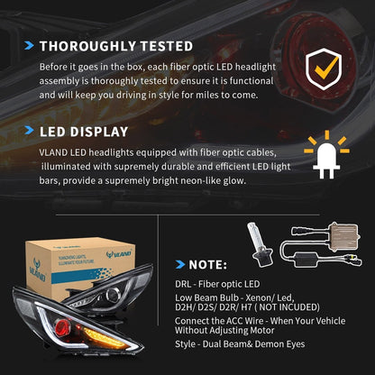 VLAND 11 - 14 Sonata Dual Beam Sequential Headlights ABS PMMA GLASS Material | Bulbs Not Included - JDMuscleHeadlightYAA-SNT-0171BHQ5-LHD-P01LHDDual Beam