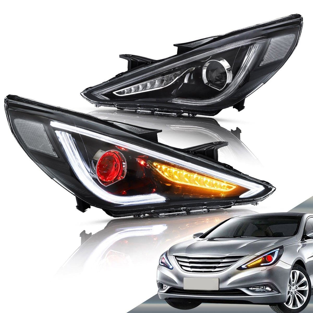 VLAND 11 - 14 Sonata Dual Beam Sequential Headlights ABS PMMA GLASS Material | Bulbs Not Included - JDMuscleHeadlightYAA-SNT-0171BHQ5-LHD-P01LHDDual Beam