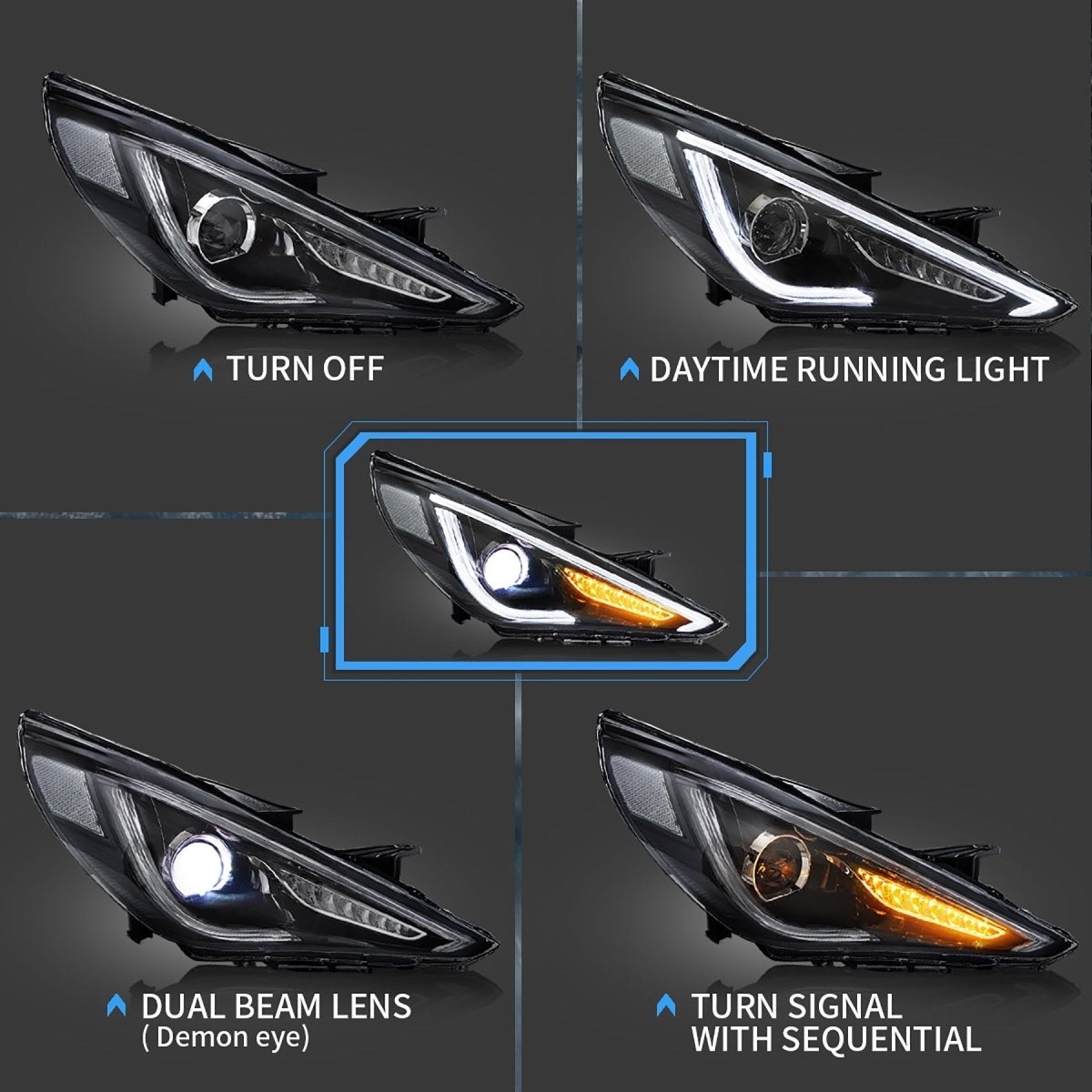 VLAND 11 - 14 Sonata Dual Beam Sequential Headlights ABS PMMA GLASS Material | Bulbs Not Included - JDMuscleHeadlightYAA-SNT-0171BHQ5-LHD-P01LHDDual Beam