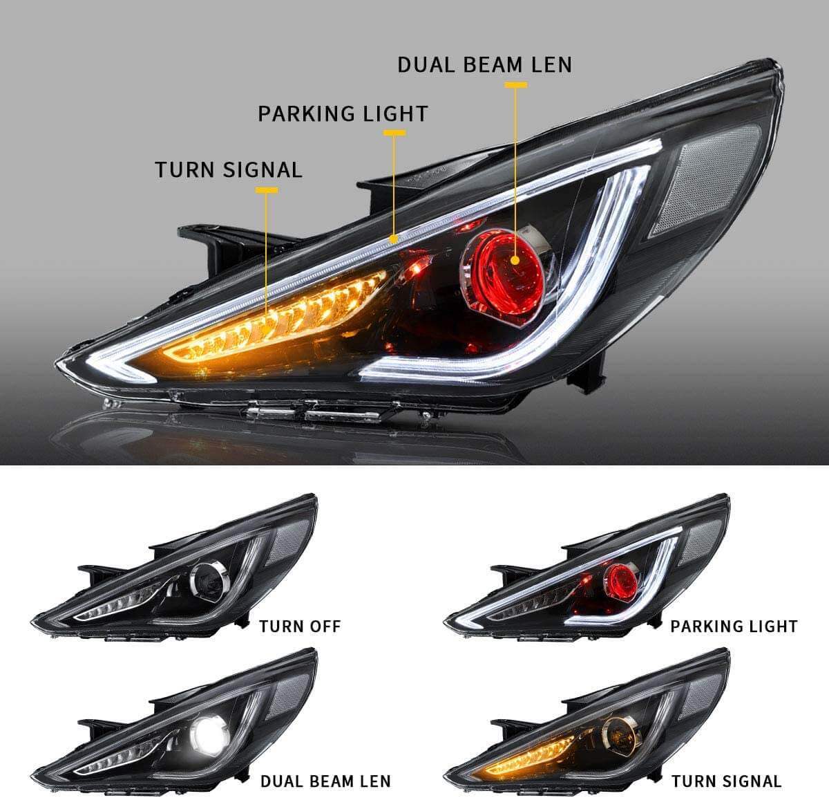 VLAND 11 - 14 Sonata Dual Beam Sequential Headlights ABS PMMA GLASS Material | Bulbs Not Included - JDMuscleHeadlightYAA-SNT-0171BHQ5-LHD-P01LHDDual Beam