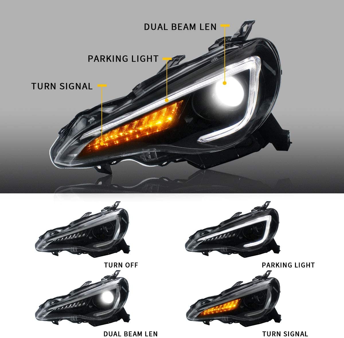 VLAND [12 - 19 GT86 / 13 - 16 FR - S / 13 - 19 BRZ] Headlights + D2S LED Bulbs - JDMuscleCombination SetYAA-FT86-0297+D2S LED-LHD-P01LHD+D2S LED Bulbs