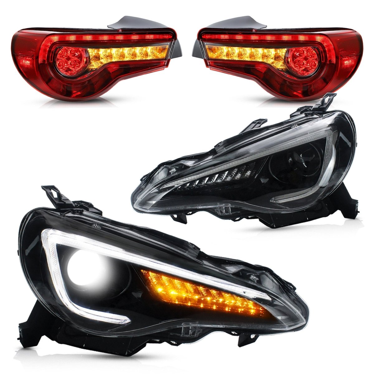 VLAND 12 - 20 GT86 / 13 - 20 BRZ / 13 - 20 FR - S Set of Dual Beam Projector Headlights and Full LED Tail Lights - JDMuscleCombination Set0297LHD-0287RC-P01LHD Headlights w/ Red Clear Tail Lights