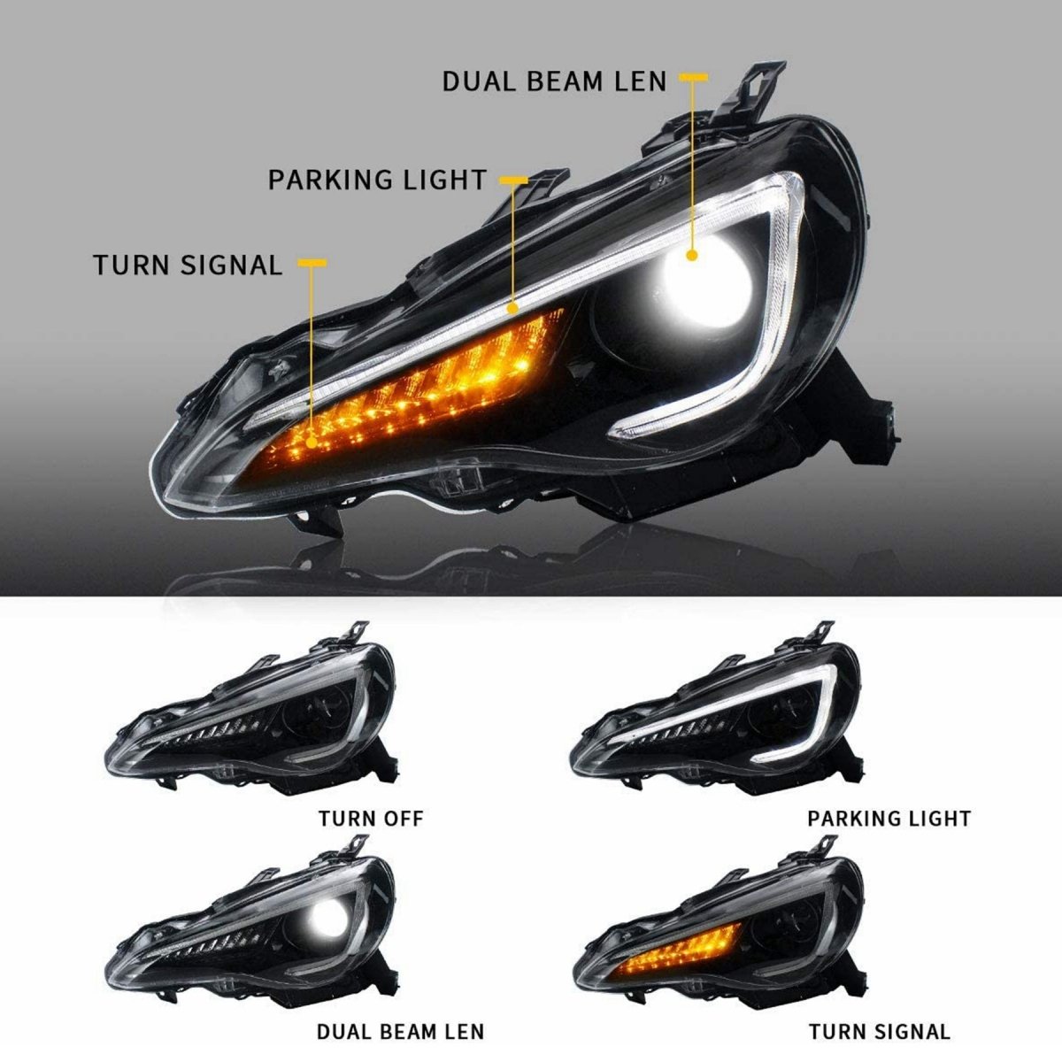VLAND 12 - 20 GT86 / 13 - 20 BRZ / 13 - 20 FR - S Set of Dual Beam Projector Headlights and Full LED Tail Lights - JDMuscleCombination Set0297LHD-0287S-P01LHD Headlights w/ Smoked Tail Lights