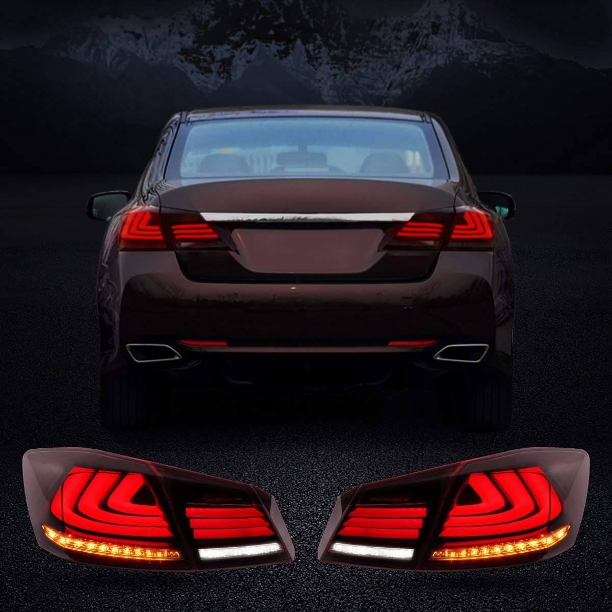 VLAND 13 - 15 Accord Full LED Sequential Tail Lights ABS PMMA GLASS Material - JDMuscleTaillightYAB-YG-0250AHRS-P01Red Smoked