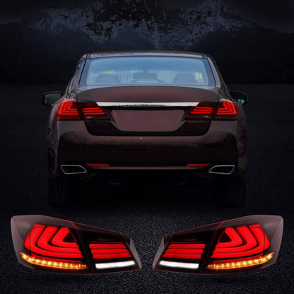 VLAND 13 - 15 Accord Full LED Sequential Tail Lights ABS PMMA GLASS Material - JDMuscleTaillightYAB-YG-0250AHRS-P01Red Smoked