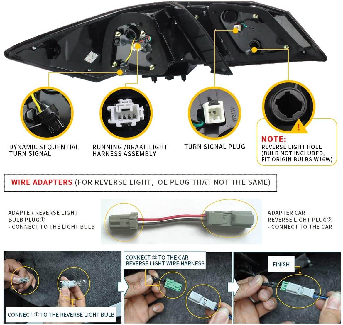 VLAND 13 - 15 Accord Full LED Sequential Tail Lights ABS PMMA GLASS Material - JDMuscleTaillightYAB-YG-0250AHRS-P01Red Smoked
