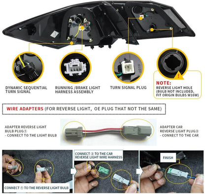 VLAND 13 - 15 Accord Full LED Sequential Tail Lights ABS PMMA GLASS Material - JDMuscleTaillightYAB-YG-0250AHRS-P01Red Smoked