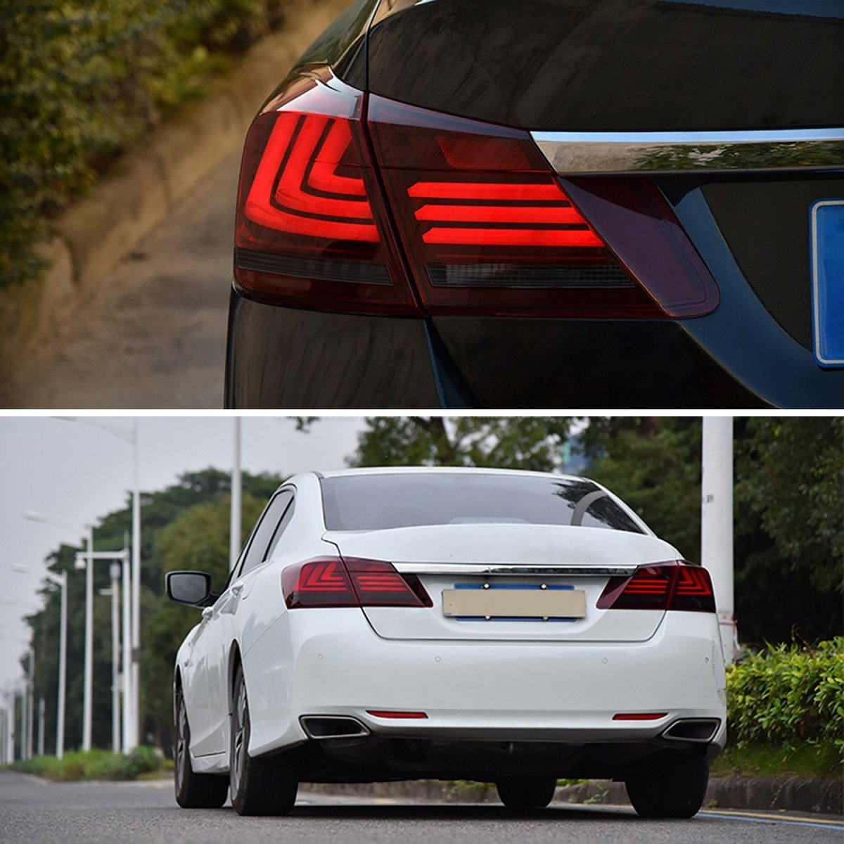 VLAND 13 - 15 Accord Full LED Sequential Tail Lights ABS PMMA GLASS Material - JDMuscleTaillightYAB-YG-0250AHRS-P01Red Smoked