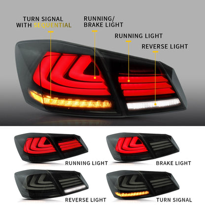 VLAND 13 - 15 Accord Full LED Sequential Tail Lights ABS PMMA GLASS Material - JDMuscleTaillightYAB-YG-0250AHRS-P01Red Smoked