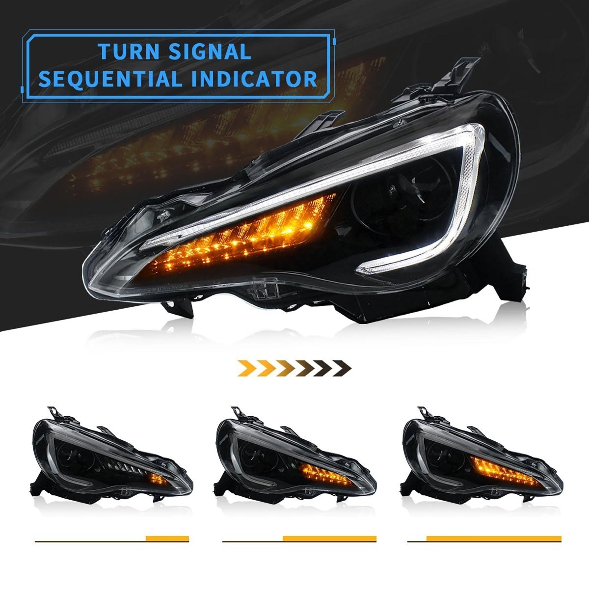 VLAND 13 - 16 FR - S / 17 - 19 Toyota 86 / 13 - 19 BRZ Dual Beam Projector Headlights and 2PCs D2H Xenon Bulbs - JDMuscleCombination SetFT86-0297+D2H-LHD-P01LHDDual Beam