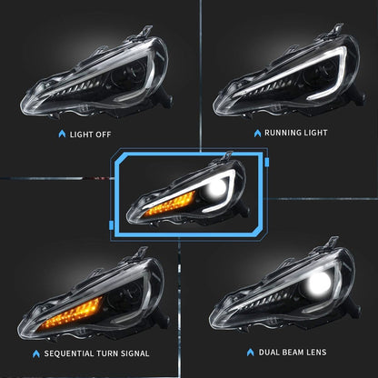 VLAND 13 - 16 FR - S / 17 - 19 Toyota 86 / 13 - 19 BRZ Dual Beam Projector Headlights and 2PCs D2H Xenon Bulbs - JDMuscleCombination SetFT86-0297+D2H-LHD-P01LHDDual Beam