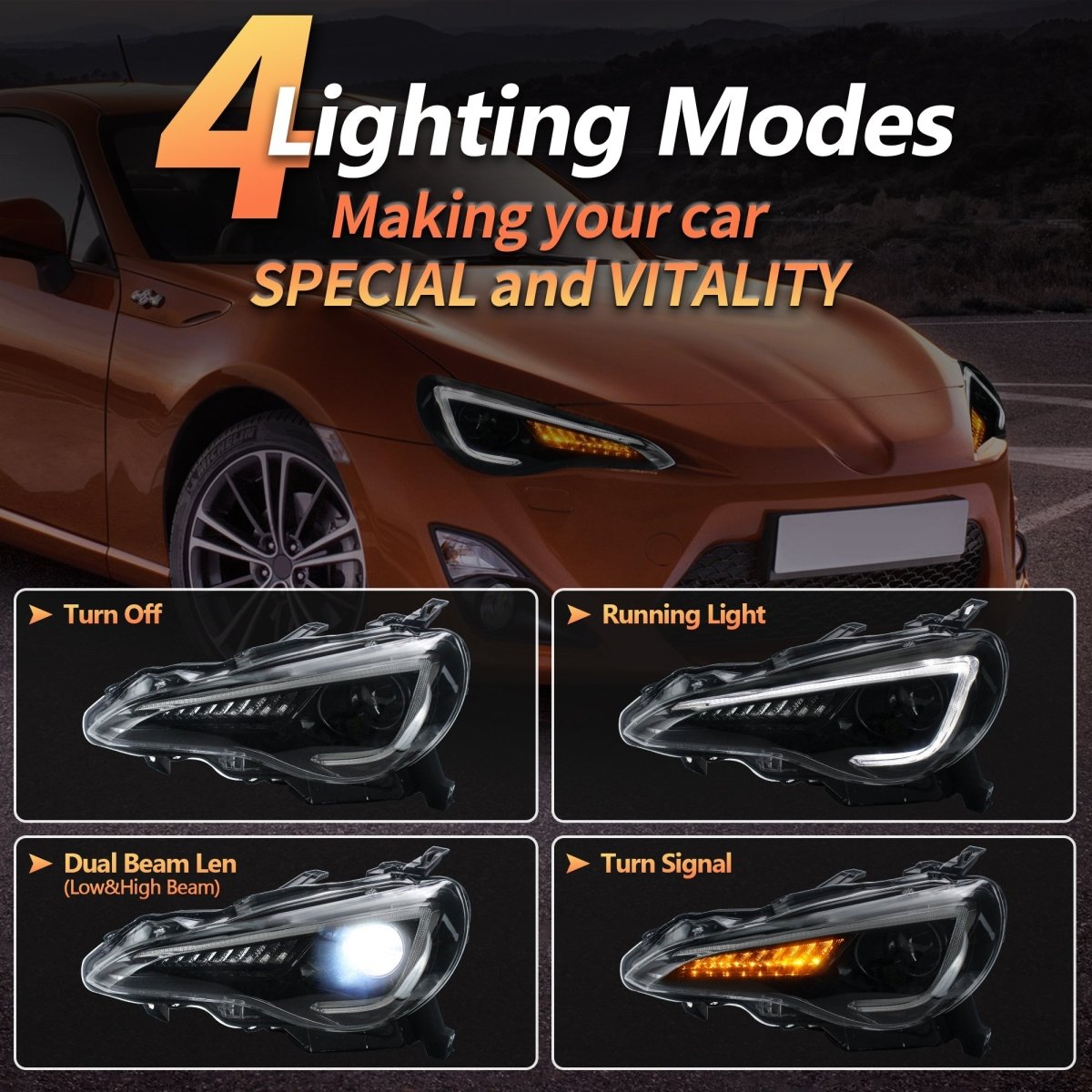 VLAND 13 - 16 FR - S / 17 - 20 Toyota 86 / 13 - 20 BRZ 1 Pair Headlights And Tail Lights - JDMuscleCombination SetYAA-FT86-0297LHD+0287BR-P01LHD (Left - hand Drive)Red