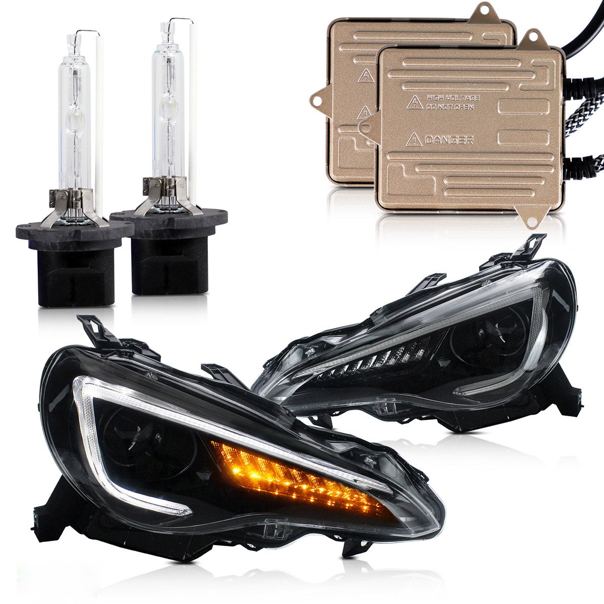 VLAND 13 - 16 FR - S / 17 - 20 Toyota 86 / 13 - 20 BRZ Dual Beam Projector Headlights - JDMuscleHeadlight0297+D2H-LHD-P01LHD+D2H