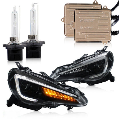 VLAND 13 - 16 FR - S / 17 - 20 Toyota 86 / 13 - 20 BRZ Dual Beam Projector Headlights - JDMuscleHeadlight0297+D2H-LHD-P01LHD+D2H