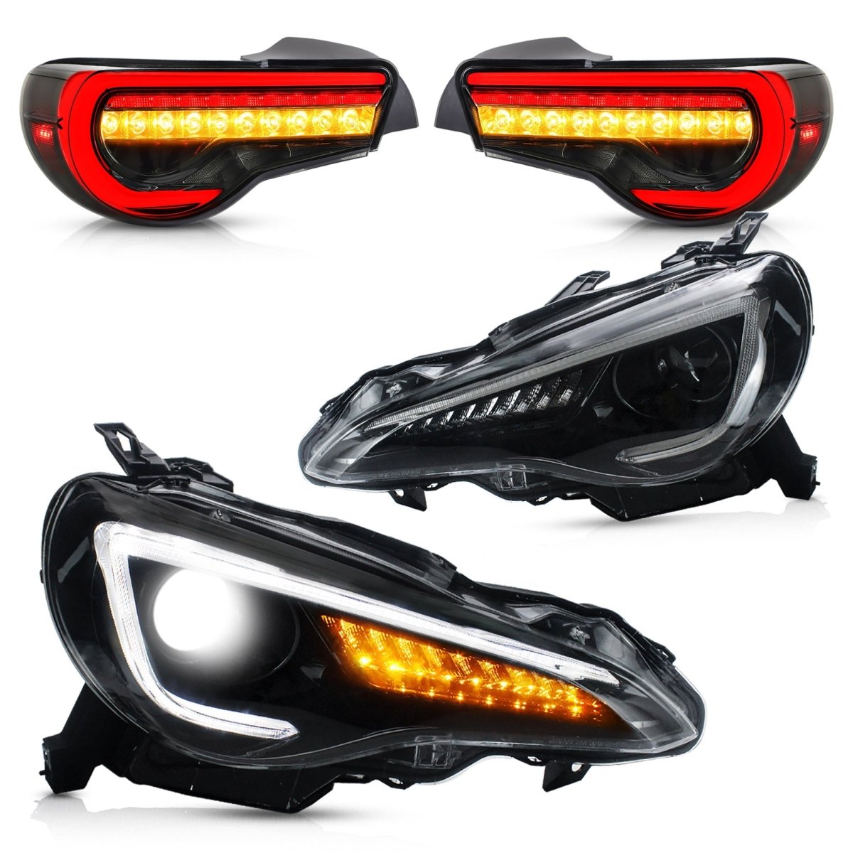 VLAND 13 - 16 FR - S / 17 - 20 Toyota 86 / 13 - 20 BRZ Set of Dual Beam Projector Headlights and Full LED Tail Lights - JDMuscleCombination Set0297LHD-0287AS-P01LHD Headlights w/ Smoked Tail Lights