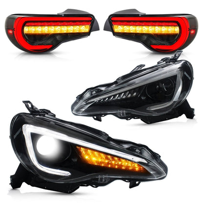 VLAND 13 - 16 FR - S / 17 - 20 Toyota 86 / 13 - 20 BRZ Set of Dual Beam Projector Headlights and Full LED Tail Lights - JDMuscleCombination Set0297LHD-0287AS-P01LHD Headlights w/ Smoked Tail Lights