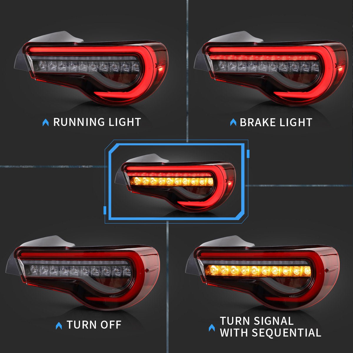 VLAND 13 - 16 FR - S / 17 - 20 Toyota 86 / 13 - 20 BRZ Set of Dual Beam Projector Headlights and Full LED Tail Lights - JDMuscleCombination Set0297LHD-0287AS-P01LHD Headlights w/ Smoked Tail Lights