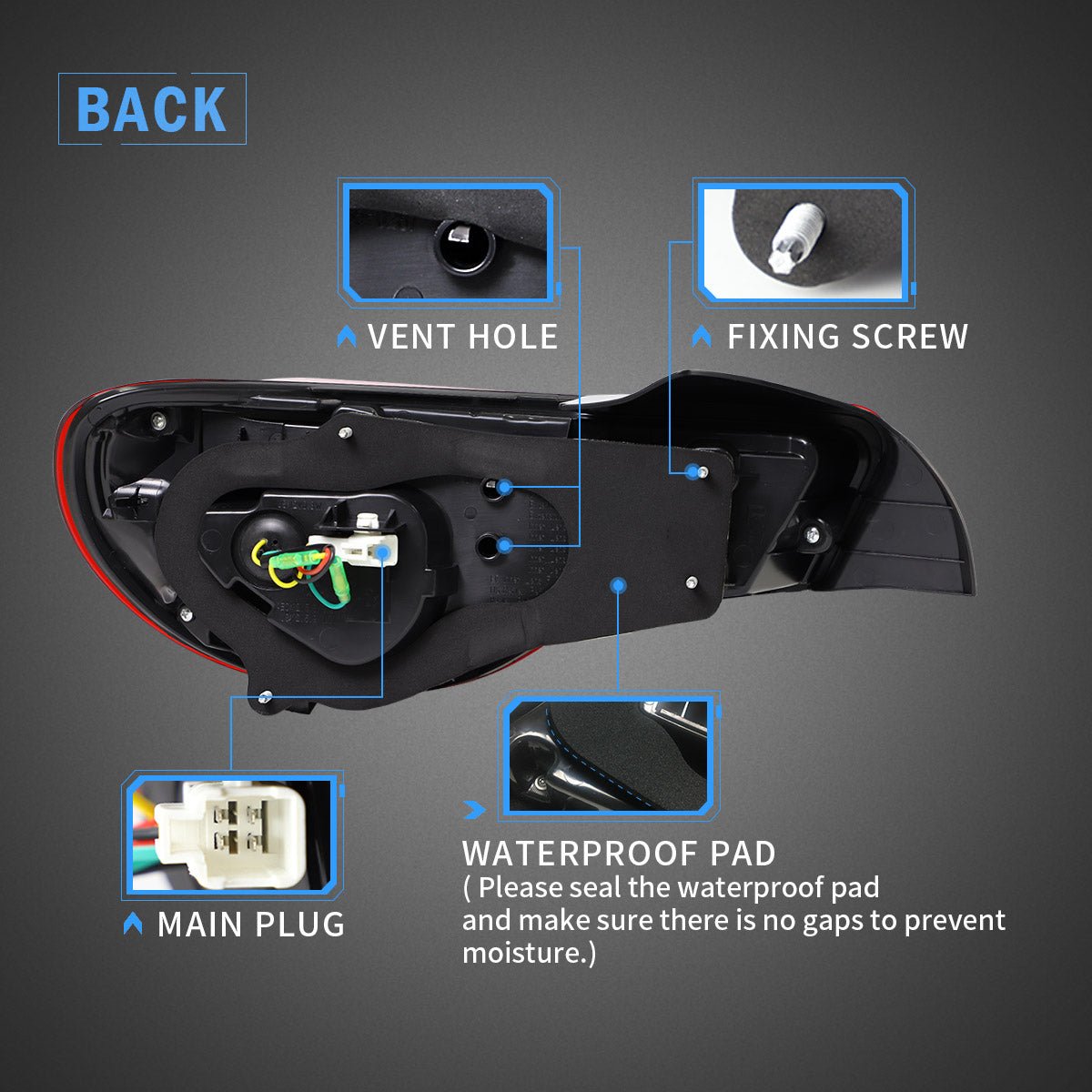 VLAND 13 - 16 FR - S / 17 - 20 Toyota 86 / 13 - 20 BRZ Set of Dual Beam Projector Headlights and Full LED Tail Lights - JDMuscleCombination Set0297LHD-0287AS-P01LHD Headlights w/ Smoked Tail Lights