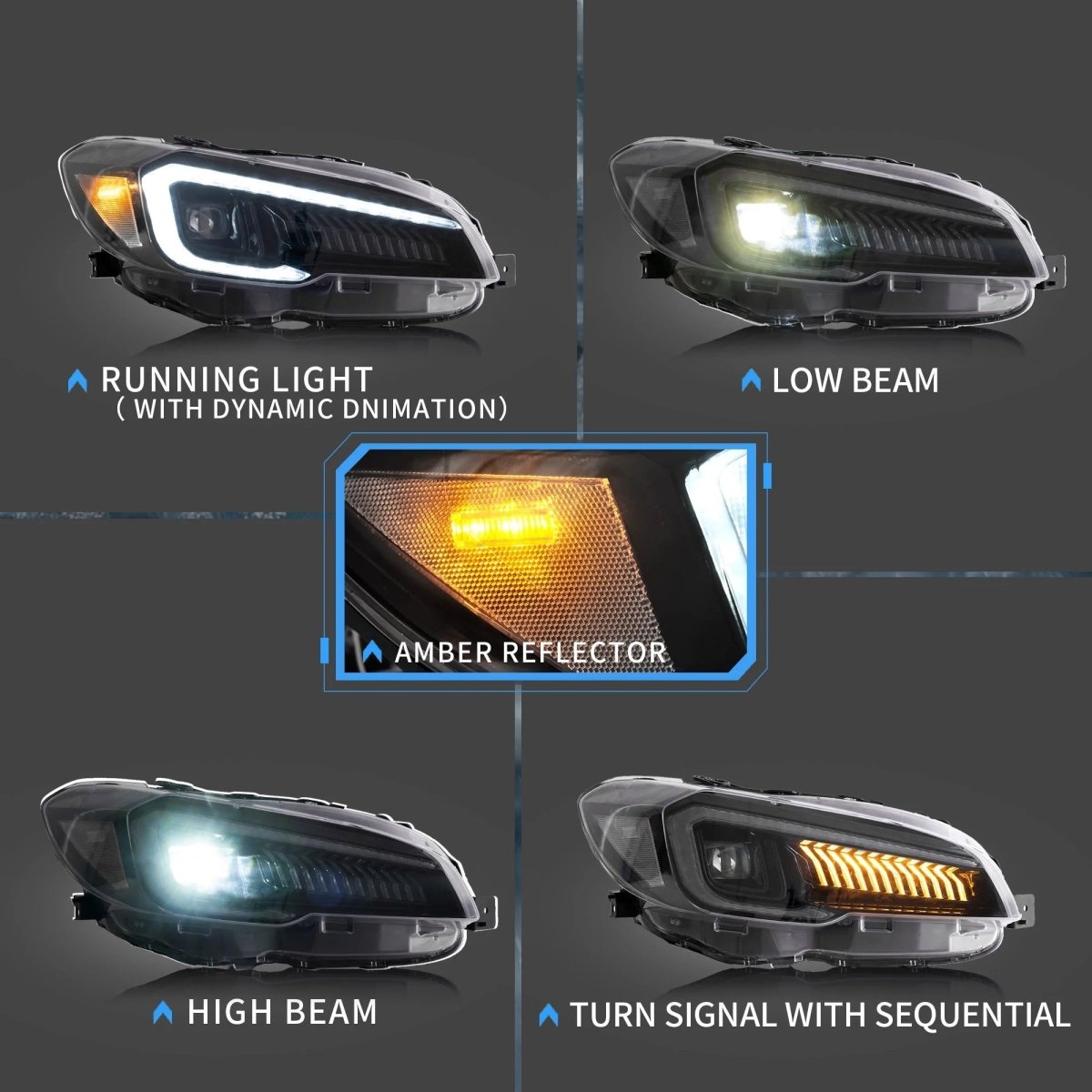 VLAND 15 - 17 WRX Limited / STI all trim & 15 - 21 WRX Base / Premium LED Headlights & Tail Lights - JDMuscleLighting SetsYAA-WRX-0323AAm+0286C-LHD-P01LHD(Left Hand Drive) - One PairAmber Reflector(Headlights)+Clear( Tail Lights)