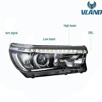 VLAND 15 - 20 Hilux Vigo Revo LED Headlights w/ Sequential Turn Signals - JDMuscleHeadlightYAA-VG-2019-H-LHDDual-P01LHDDual Beam (Bulbs Needed)