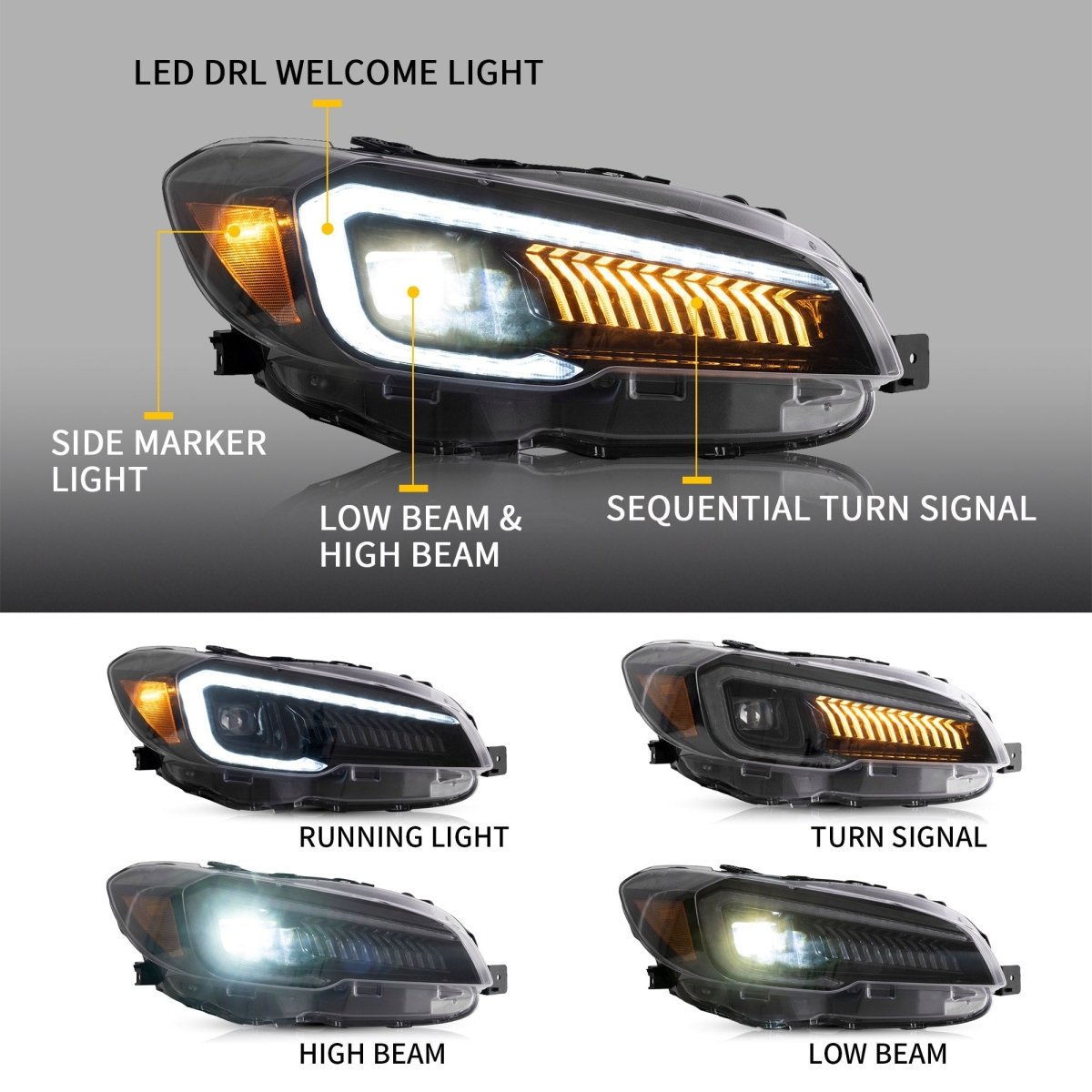 VLAND [15 - 21 WRX Base/Premium / 15 - 17 STI] LED Projector Headlights - JDMuscleHeadlightsYAA-WRX-0323AHA-LHD-P01LHDAmber Reflector