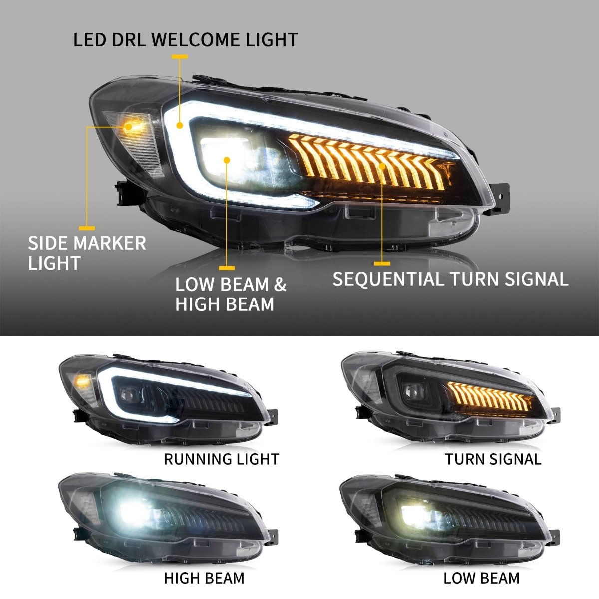 VLAND [15 - 21 WRX Base/Premium / 15 - 17 STI] LED Projector Headlights - JDMuscleHeadlightsYAA-WRX-0323AHA-LHD-P01LHDAmber Reflector