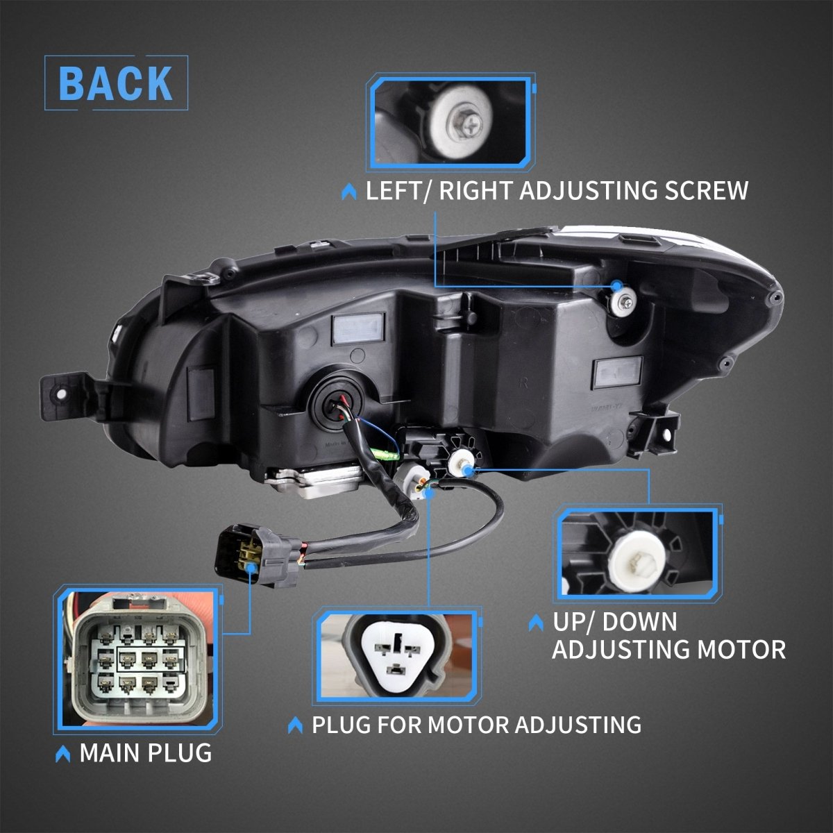 VLAND [15 - 21 WRX] Dual Beam Projector and Full LED Headlights - JDMuscleHeadlightsYAA-WRX-0323AC-P01LED Projector Clear Reflector