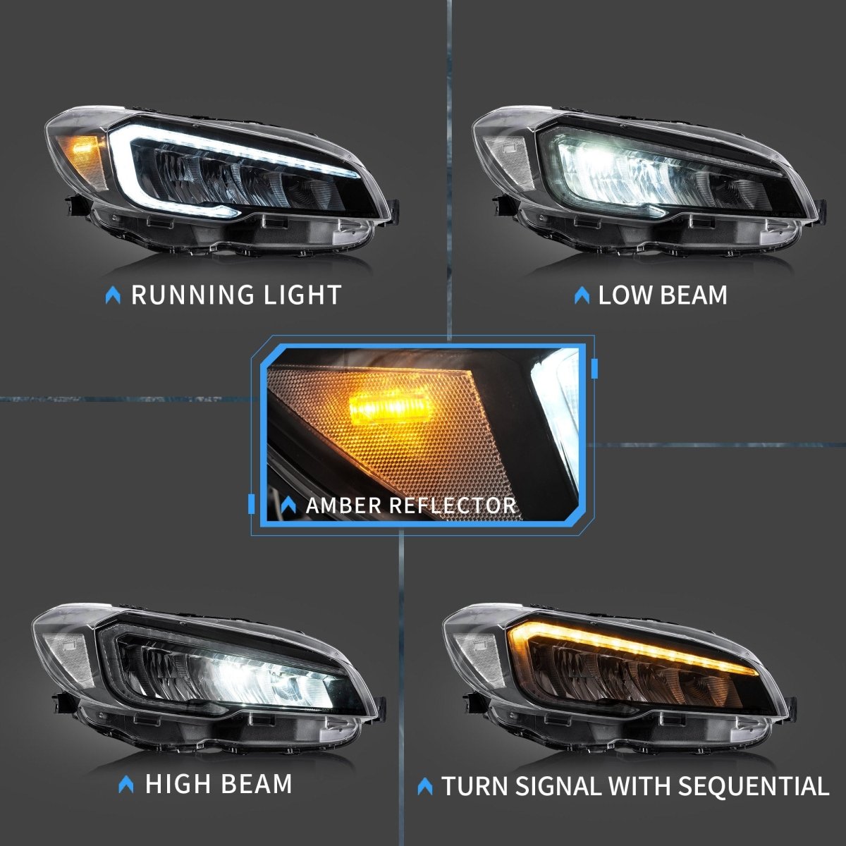 VLAND [15 - 21 WRX] Dual Beam Projector and Full LED Headlights - JDMuscleHeadlightsYAA-WRX-0323AC-P01LED Projector Clear Reflector