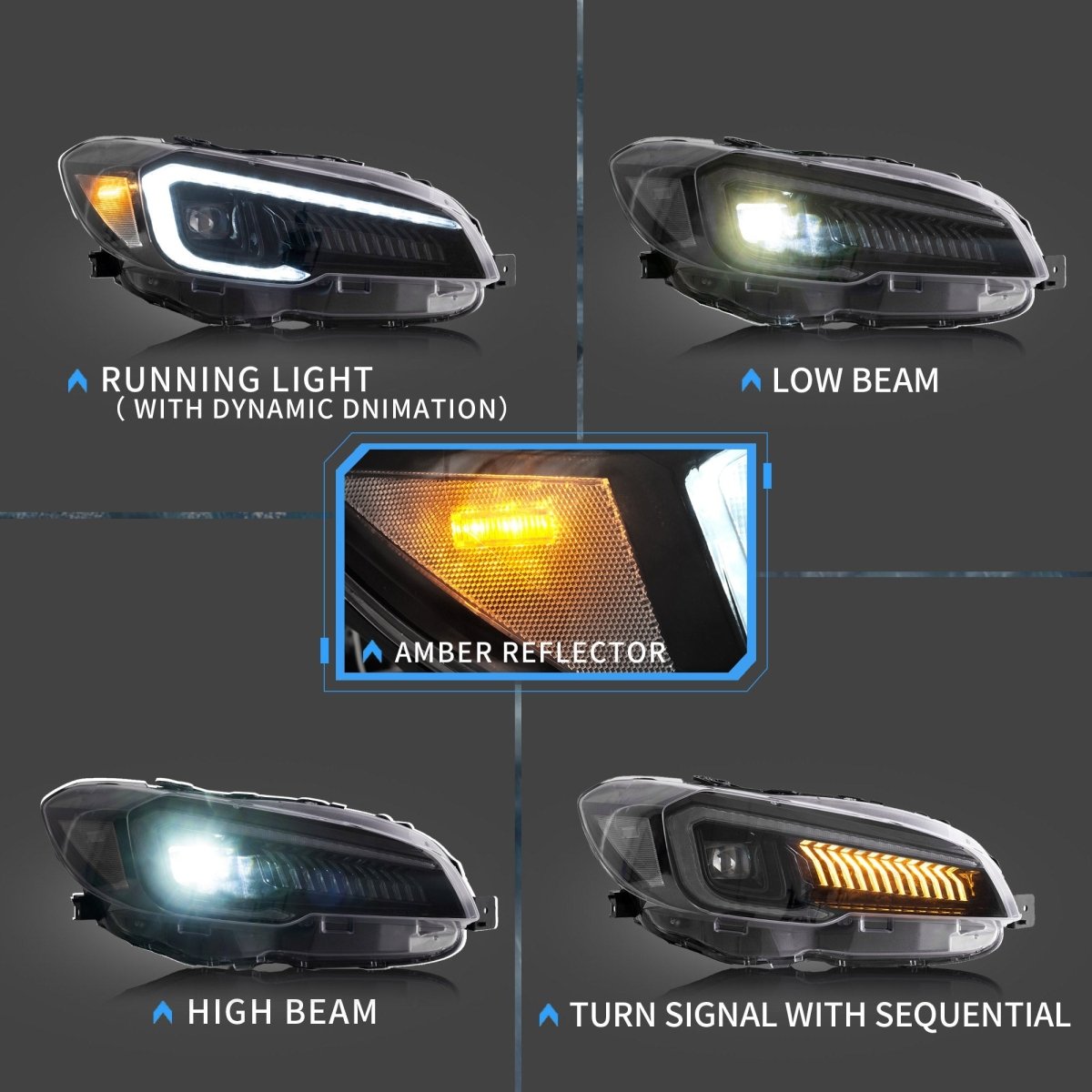 VLAND [15 - 21 WRX] Dual Beam Projector and Full LED Headlights - JDMuscleHeadlightsYAA-WRX-0323AC-P01LED Projector Clear Reflector