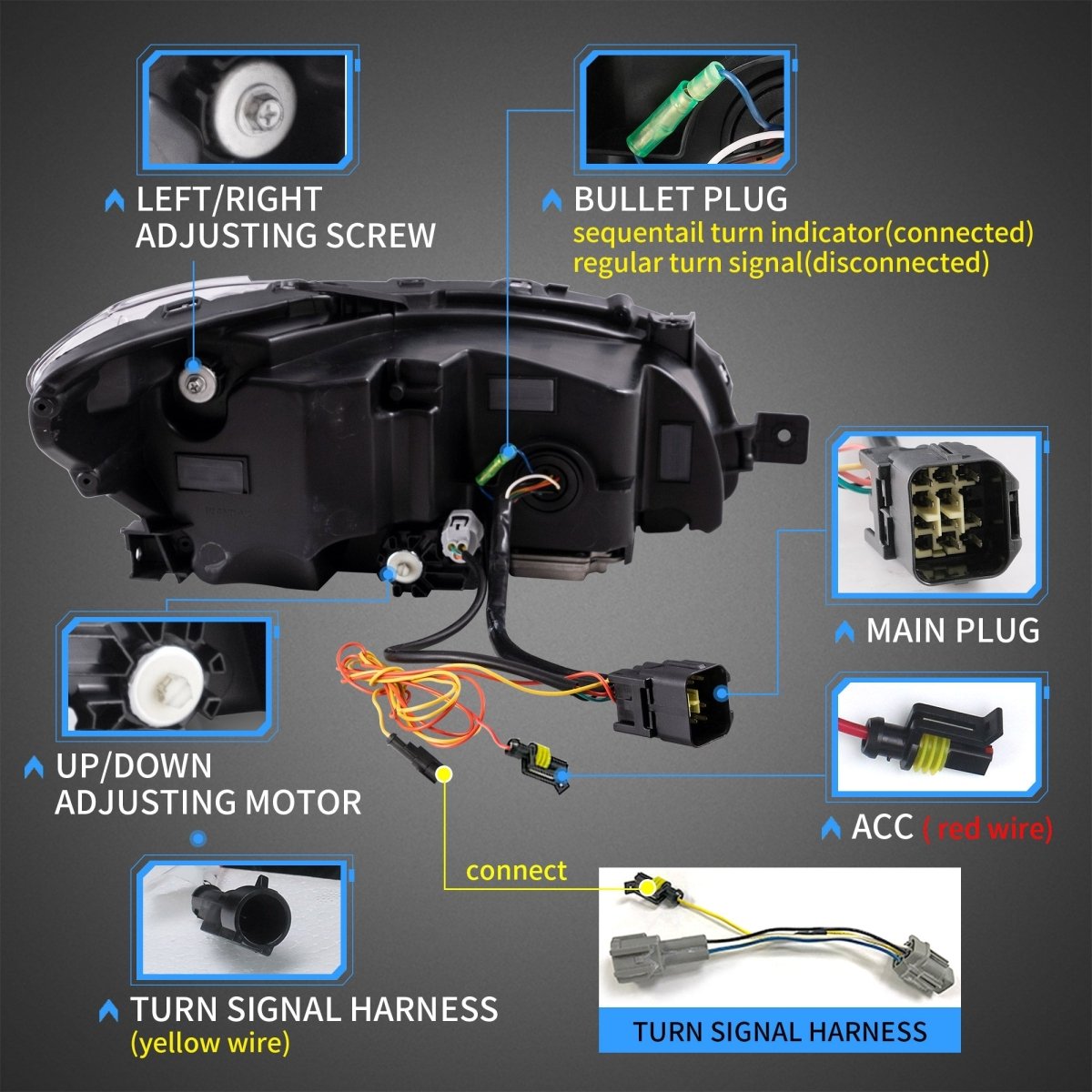 VLAND [15 - 21 WRX] Dual Beam Projector and Full LED Headlights - JDMuscleHeadlightsYAA-WRX-0323AC-P01LED Projector Clear Reflector