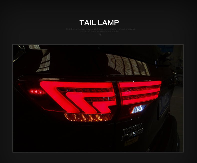VLAND 15 - UP Highlander LED Tail Lights, full led light bar taillights - JDMuscleTaillightYAB-HLD-0268Red Clear
