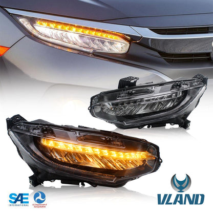 VLAND [16 - 20 Civic 10TH Gen Sedan / Coupe / Hatchback / Type R] Full LED Headlights - JDMuscleHeadlightYAA-SY-2029H-P01Full LED