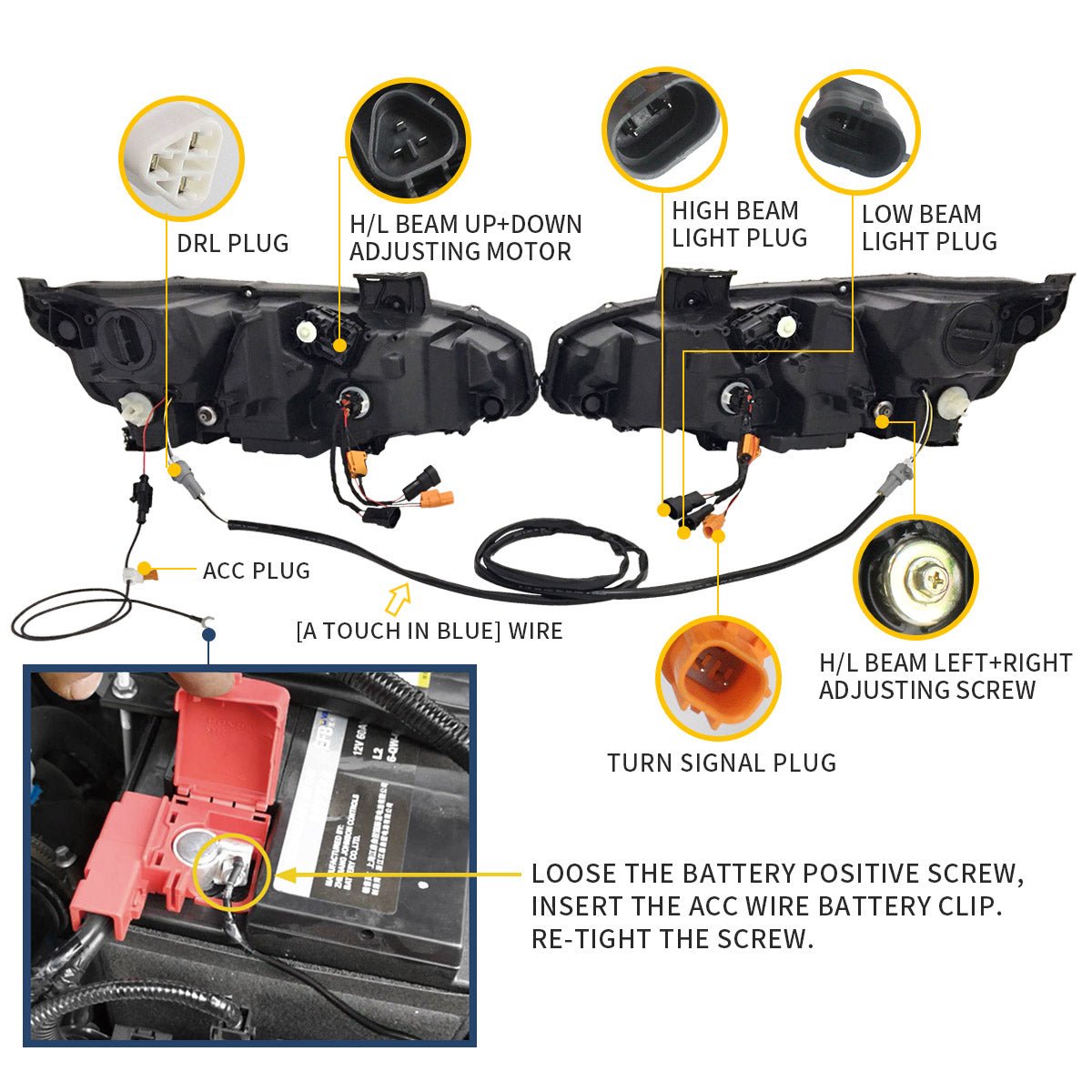 VLAND [16 - 20 Civic 10TH Gen Sedan / Coupe / Hatchback / Type R] Full LED Headlights - JDMuscleHeadlightYAA-SY-2029H-P01Full LED