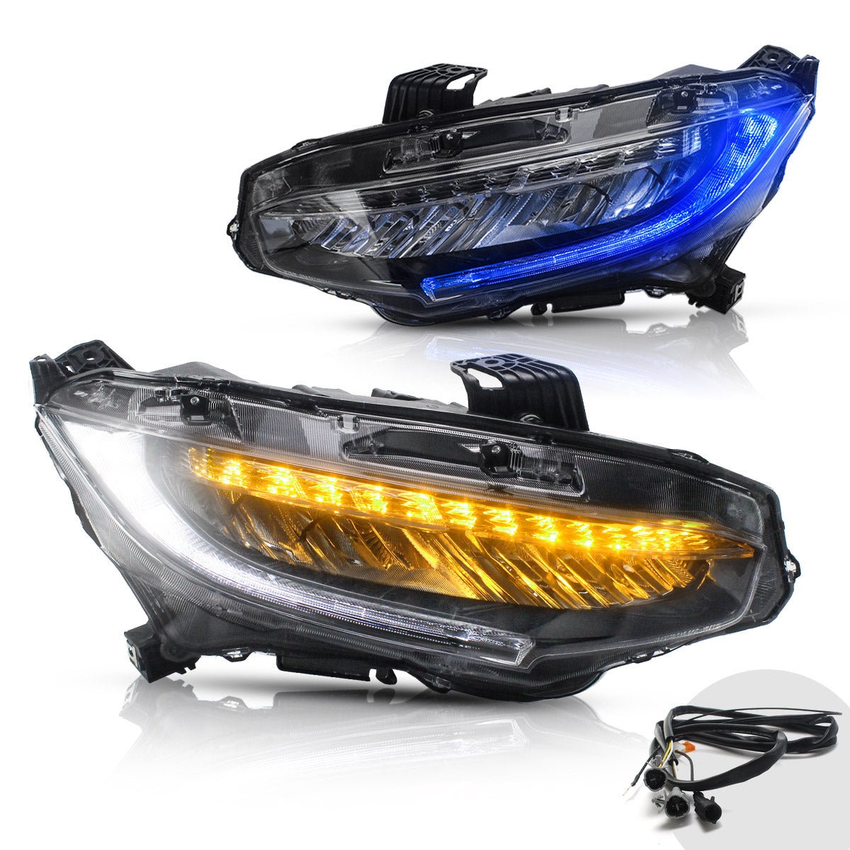 VLAND [16 - 20 Civic 10TH Gen Sedan / Coupe / Hatchback / Type R] Full LED Headlights - JDMuscleHeadlightYAA-SY-2029HB-P01LED with Bule