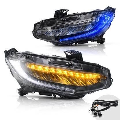 VLAND [16 - 20 Civic 10TH Gen Sedan / Coupe / Hatchback / Type R] Full LED Headlights - JDMuscleHeadlightYAA-SY-2029HB-P01LED with Bule