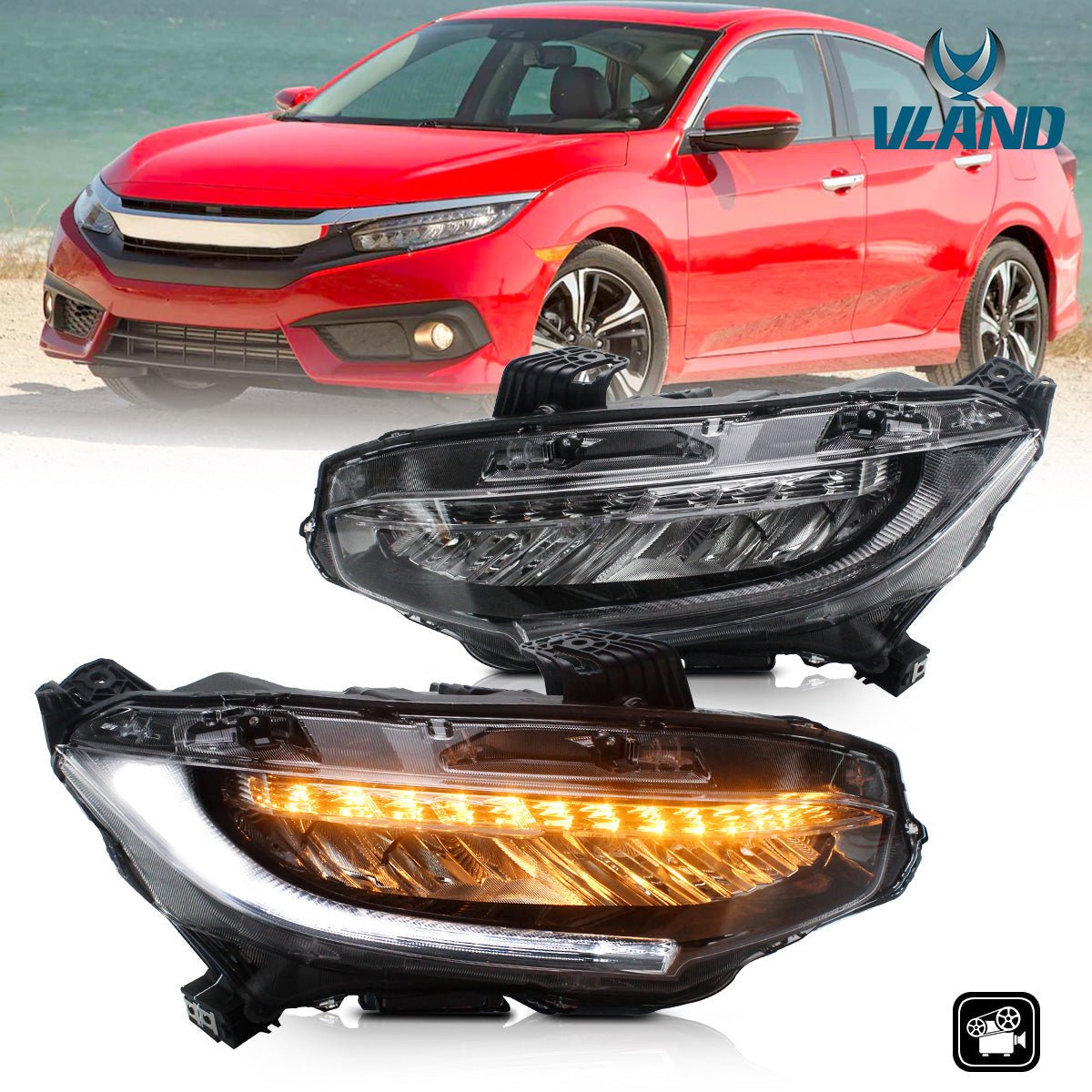 VLAND [16 - 20 Civic 10TH Gen Sedan / Coupe / Hatchback / Type R] Full LED Headlights - JDMuscleHeadlightYAA-SY-2029H-P01Full LED