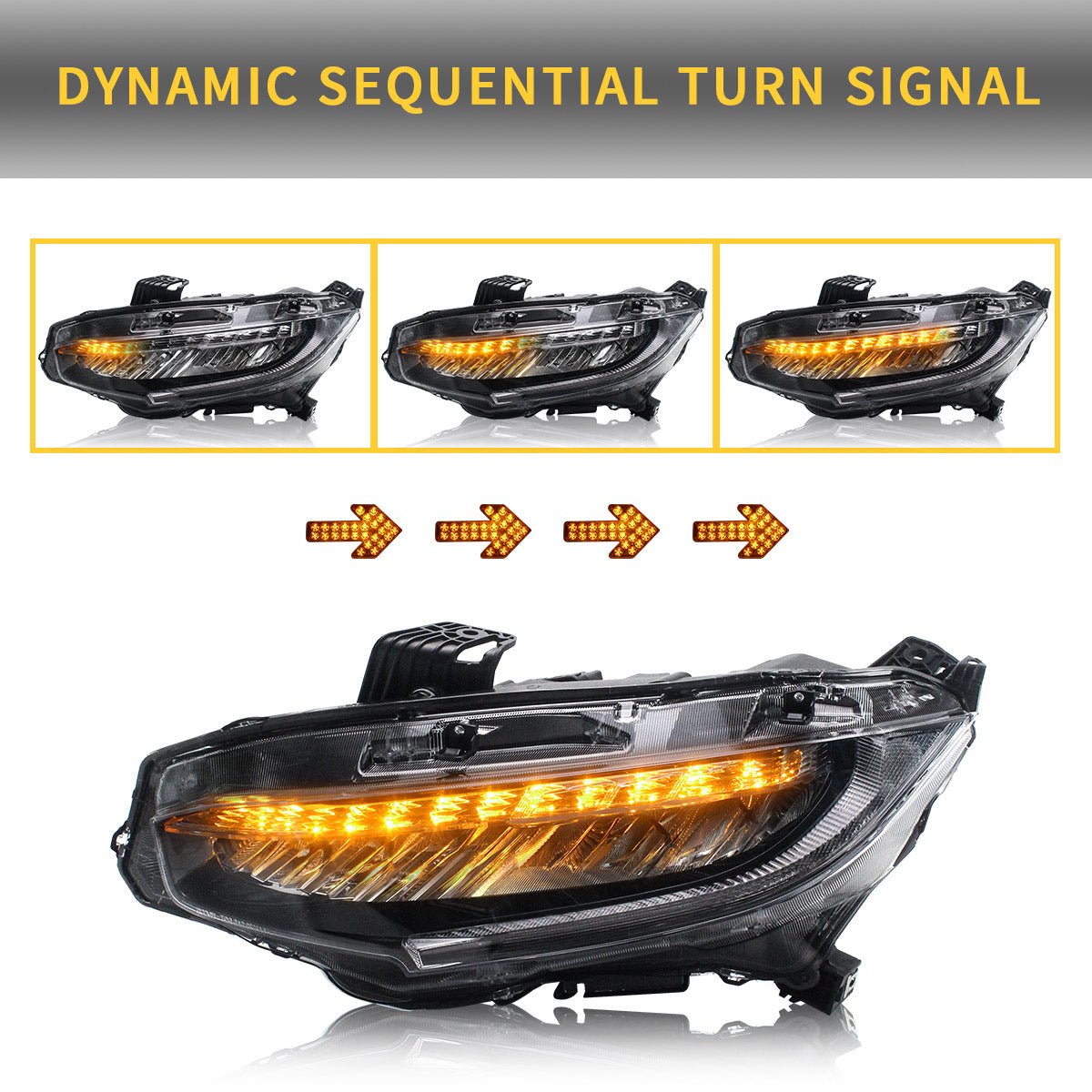 VLAND [16 - 20 Civic 10TH Gen Sedan / Coupe / Hatchback / Type R] Full LED Headlights - JDMuscleHeadlightYAA-SY-2029H-P01Full LED