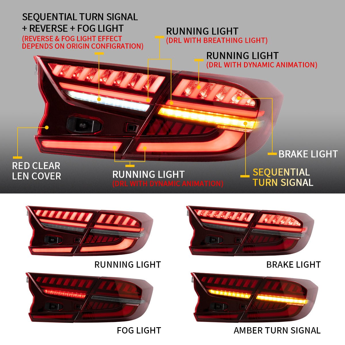 VLAND 18 - 22 Accord 10th LED Tail Lights - JDMuscleTail lightsYAB-HD-0307RC-P01Red Clear