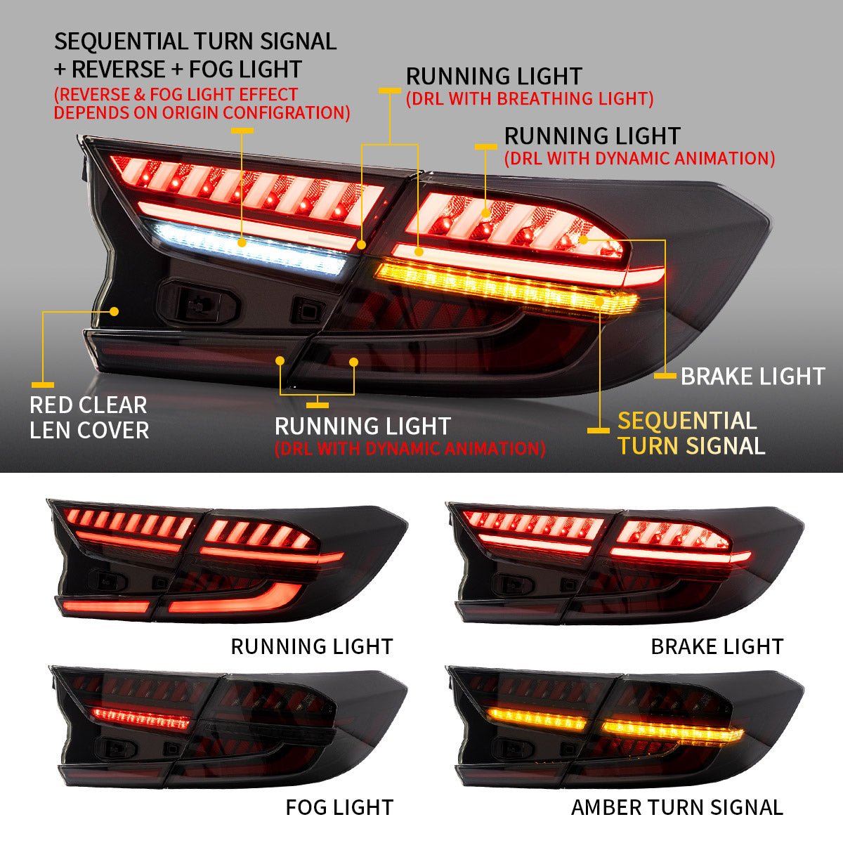 VLAND 18 - 22 Accord 10th LED Tail Lights - JDMuscleTail lightsYAB-HD-0307RC-P01Red Clear