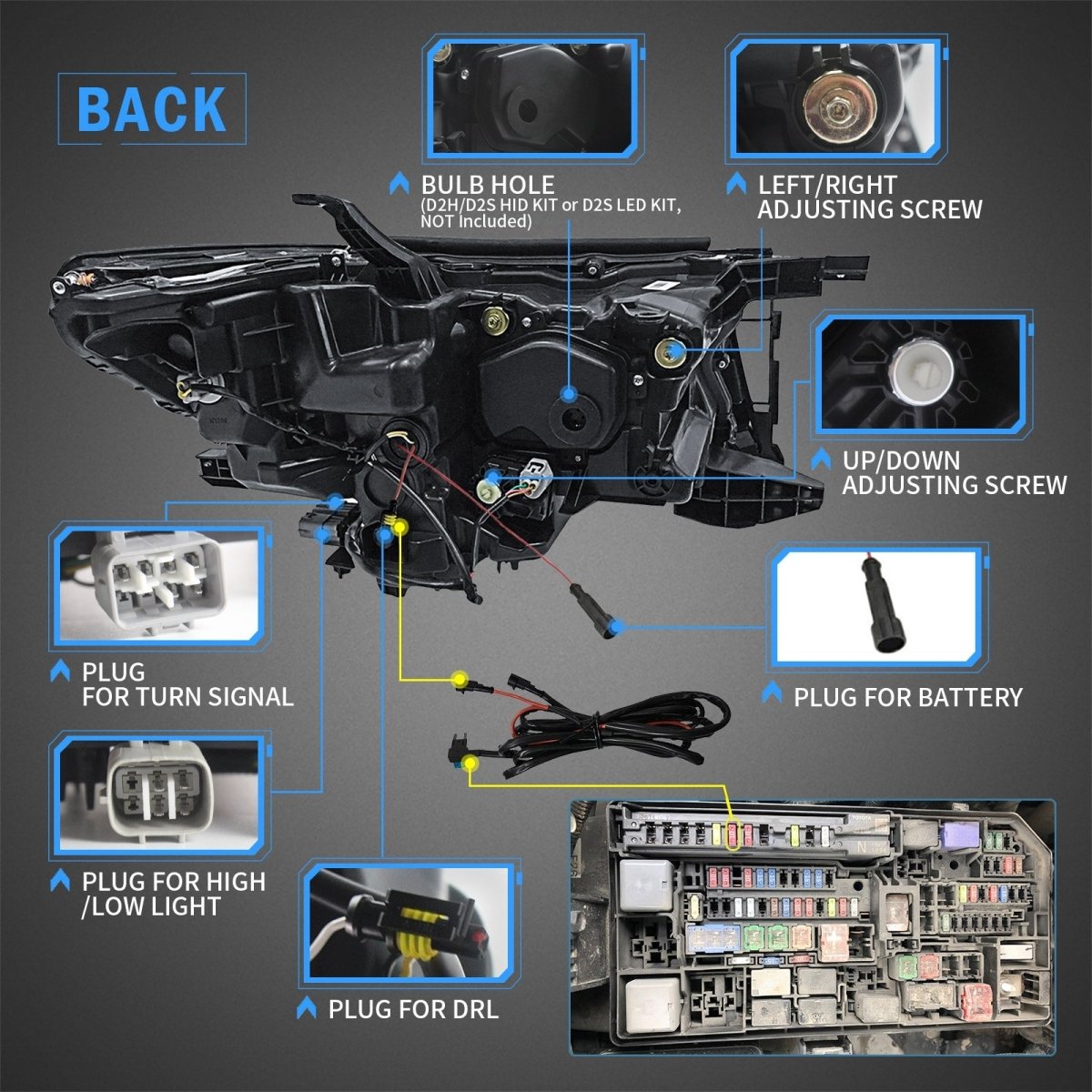 VLAND 2017 - UP Land Cruiser Prado Kakadu 5.7L LED Projector Headlights - JDMuscleHeadlightYAA-PLD-2034HLHD-ABul-P01LHDw/ Activate Lighting