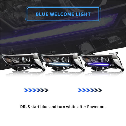 VLAND 2017 - UP Land Cruiser Prado Kakadu 5.7L LED Projector Headlights - JDMuscleHeadlightYAA-PLD-2034HLHD-ABul-P01LHDw/ Activate Lighting