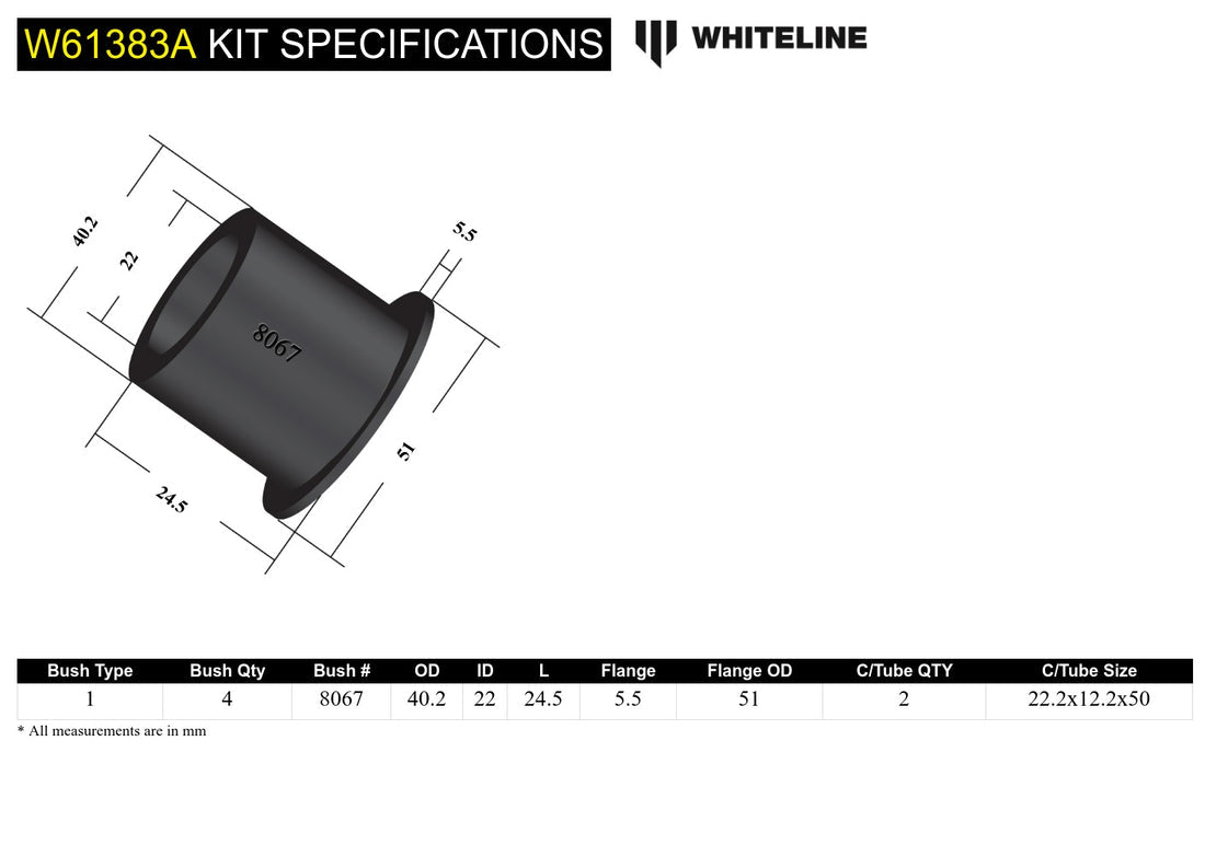 Whiteline 02 - 07 WRX / 04 - 07 STI / 04 - 08 FXT Rear Trailing Arm Lower Rear Bushing | W61383A - JDMuscleAftermarket BushingswhlW61383A