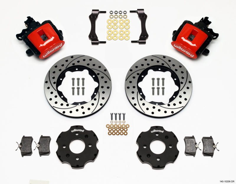 Wilwood [90-92 Integra] Combination Parking Brake Rear Kit - 11.00-Inch Drilled Rotors, Red Calipers - JDMuscleBrake Kitswil140-10206-DR