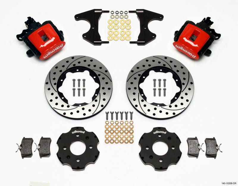Wilwood [92-94 Civic] Combination Parking Brake Rear Kit - 11.00-Inch Drilled Rotors, Red Calipers - JDMuscleBrake Kitswil140-10208-DR
