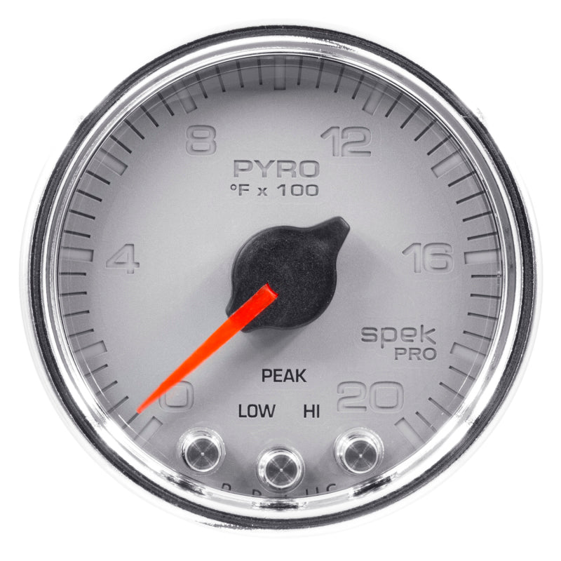 Autometer Spek-Pro EGT Gauge Pyro. 2 1/16in 2000f Stepper Motor W/Peak & Warn Silver / Chrome Universal | P31021